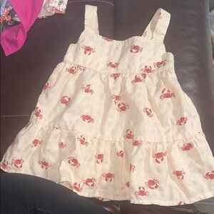 Crab Print Kids Casual Dress - Cream and Red